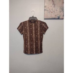 Olivia Rae Size S Brown Tan Snake Print Short Sleeve Shirt
